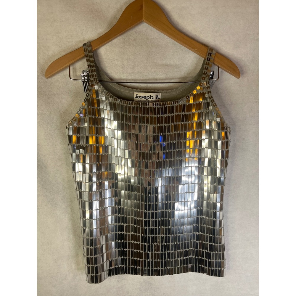 Joseph A. Vintage Y2K silk silver gray sequin tank top metallic mosaic M event